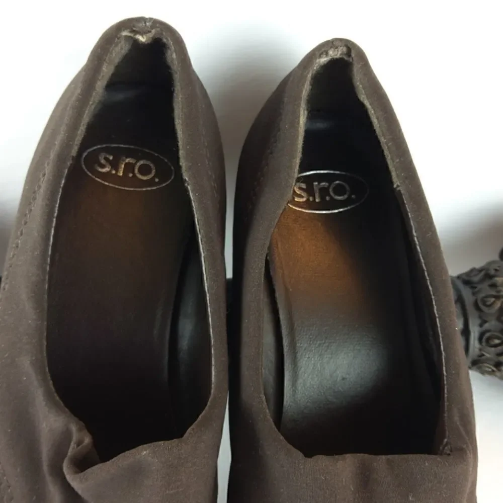 S.R.O. Brown fabric wedge heel loafers